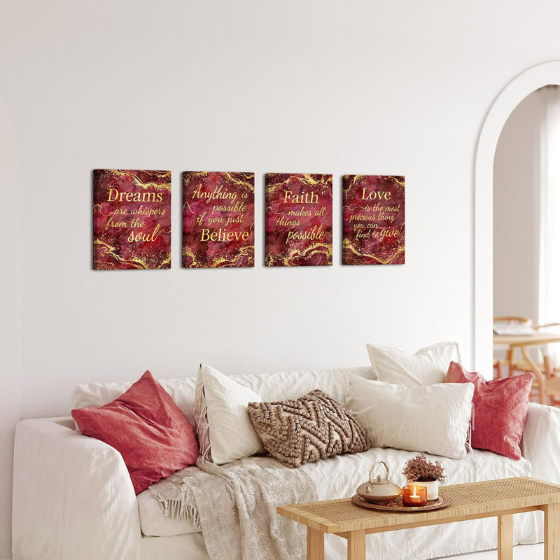 4 Piece Wrapped Canvas Print, Red