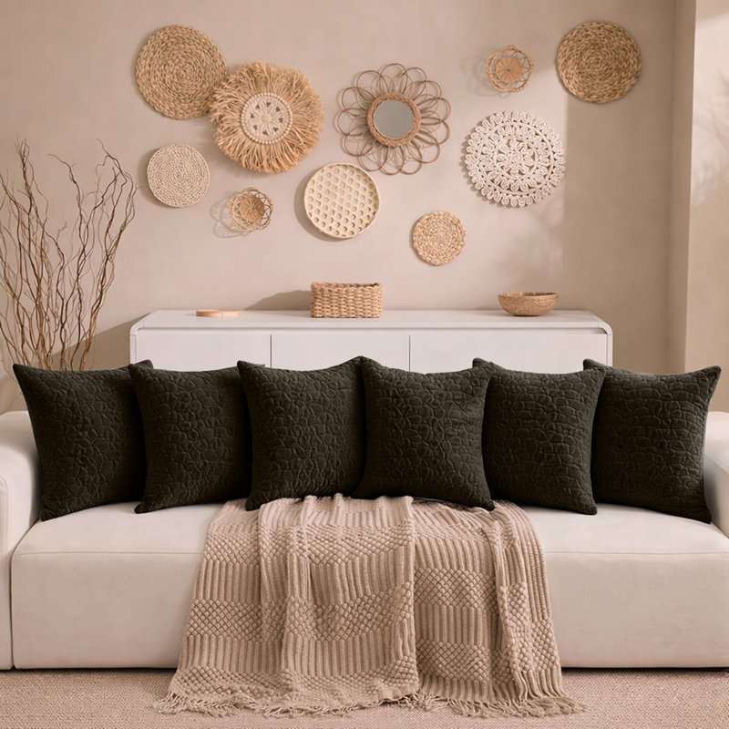 Aspire Homeware Geometric Square Velvet Cushion Covers, Coffee, Pack of 6