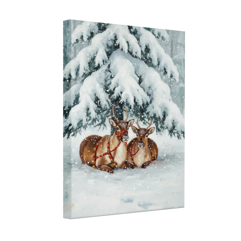 «Christmas Snowy Forest Reindeer Christmas Scene», ensemble de 3 reproductions d'art sur toile, H 18 po x l 12 po