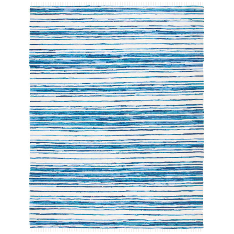 Brogun Handwoven Cotton Ivory/Blue Area Rug, Rectangle 2'6" x 4'