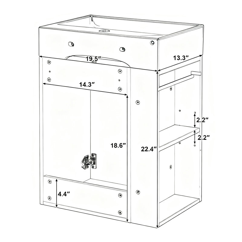 Meuble-lavabo simple 20 po avec plateau, Blanc