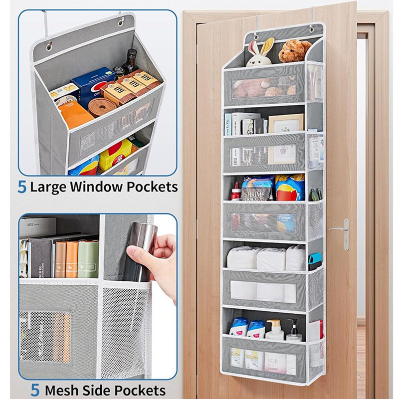 5-Shelf Over Door Hanging Organizer Fabric For Closet, Deep Gray