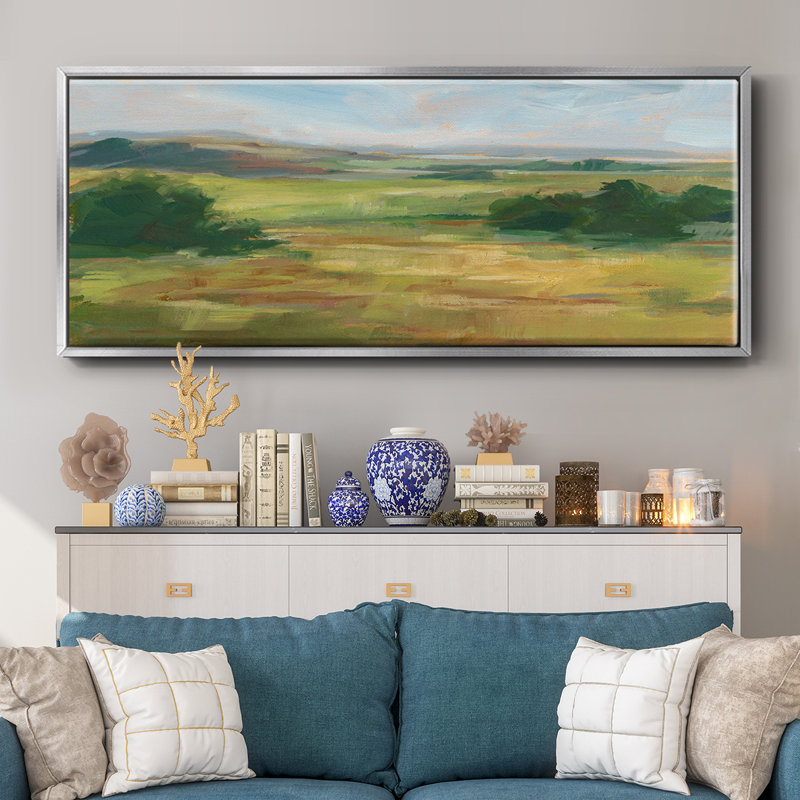 Green Valley I- Framed Canvas, 12" H x 30" W