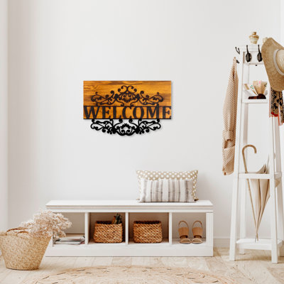 Elegant Decorative Wooden Wall Accessory, Walnut & Black, 22.8 x 14.2 x 1.2 inches | 100% Real Wood, 3 cm Thickness | Durable Metal Accents, Unique Color Variations, Perfect for Modern Home Decor