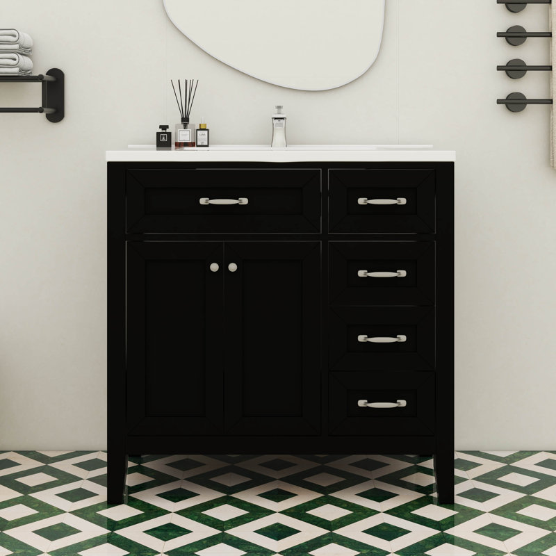 Armoire de salle de bain 36 po avec lavabo et tiroir 36 po, Noir