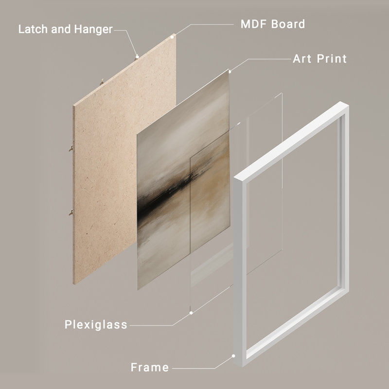 Reproduction d'art encadrée abstraite pour décoration intérieure moderne - 8 po x 10 po, H 10 po x l 8 po, Blanc