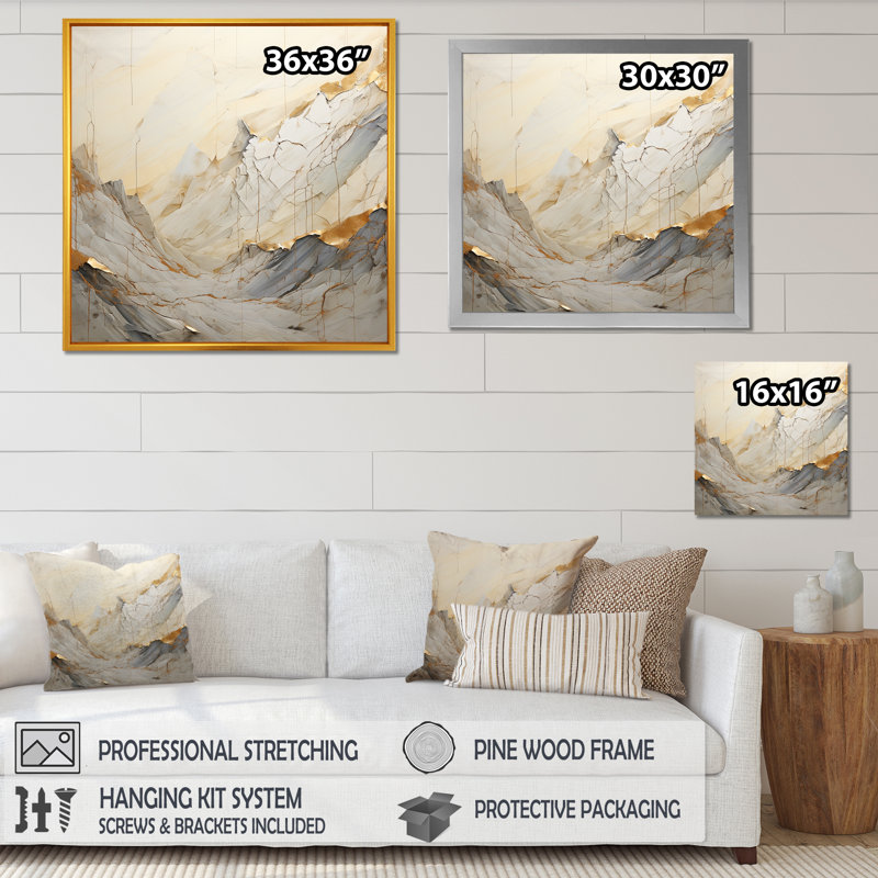 «Beige And Gold Glacier Stone Simplicity IV», reproduction d'art sur toile abstraite, Cadre simple noir