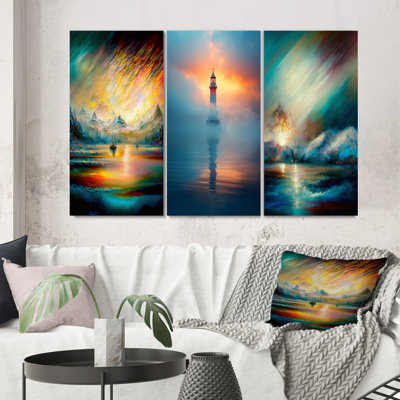 «Mystical Aurora Borealis Arctic Mountains», 3 pièces