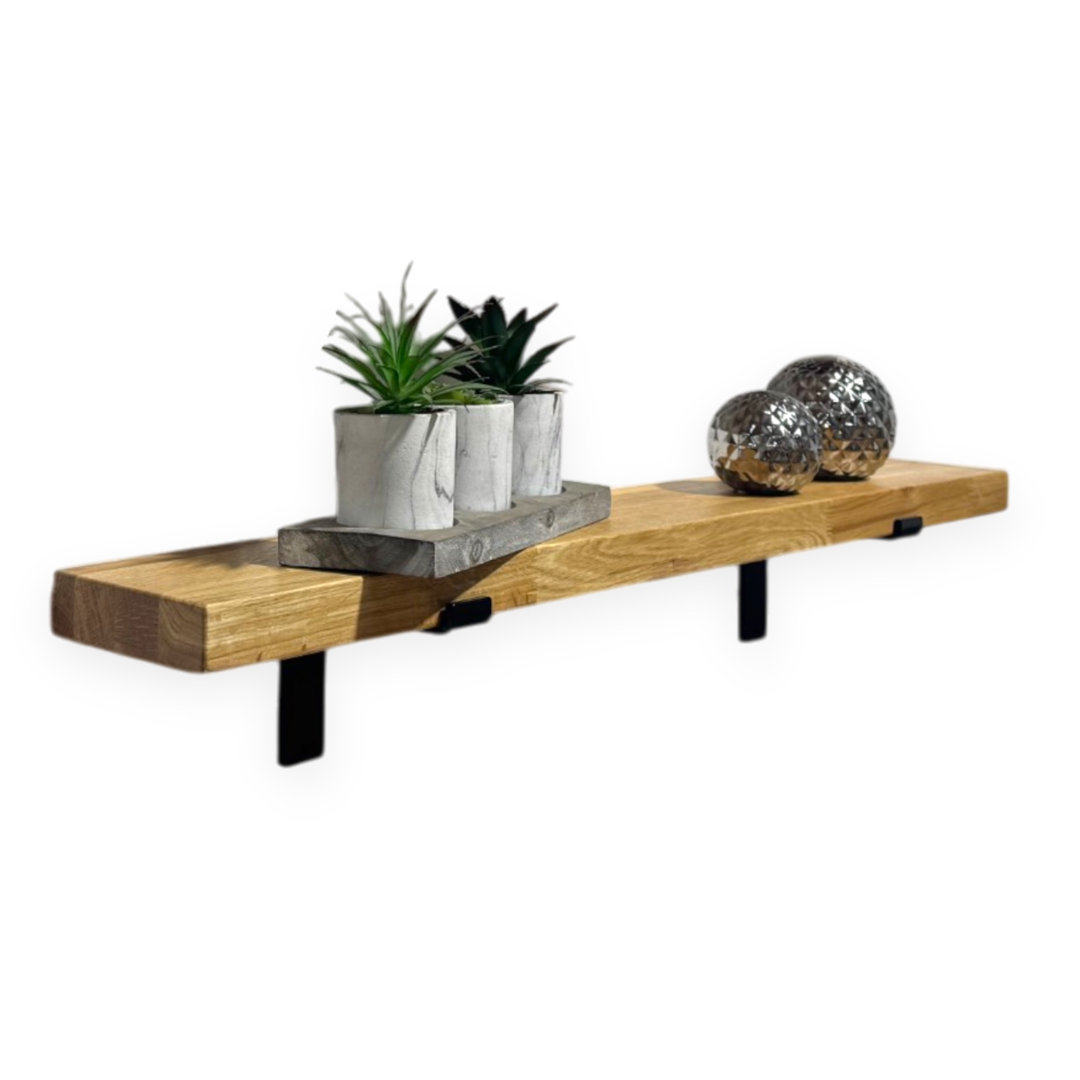 Oak Wooden Shelf Wall-Mounted Floating Rustic, 40Mm With Down Brackets