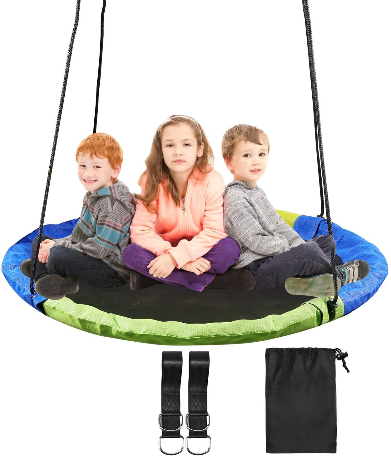 REDCAMP 43 inch Flying Saucer Swing Heavy Duty 500lb for Kids, Large Round Tire Swings for Outdoor Trees and Swingset, Blue/Green