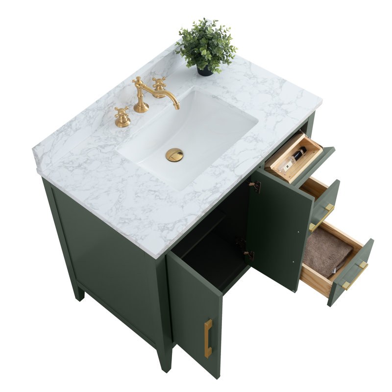 36" Single Bathroom Vanity Set, Vintage Green, Brushed Gold