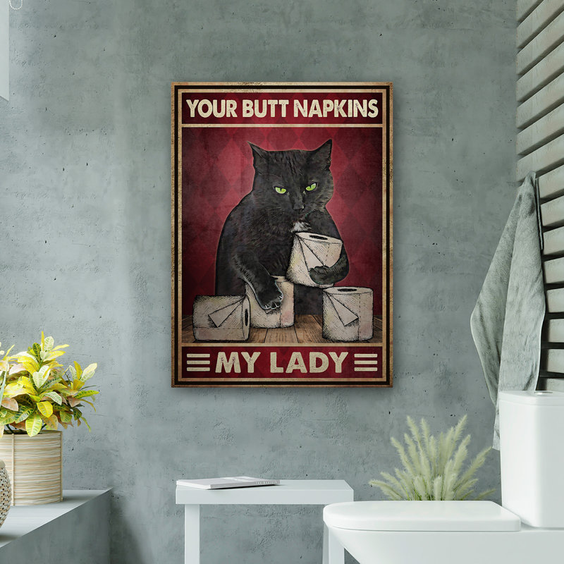 «Black Cat - Your Napkins, My Lady», toile tendue sur toile, H 36 po x l 24 po x P 2 po
