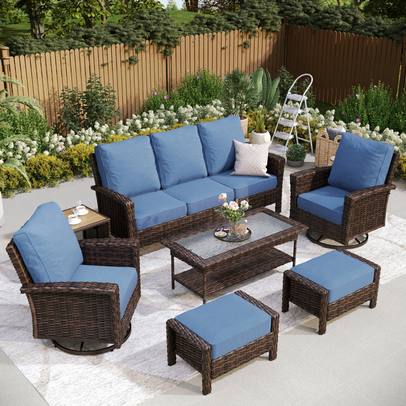 Ensemble de conversation d'extérieur en osier pour terrasse, Marine, Oui