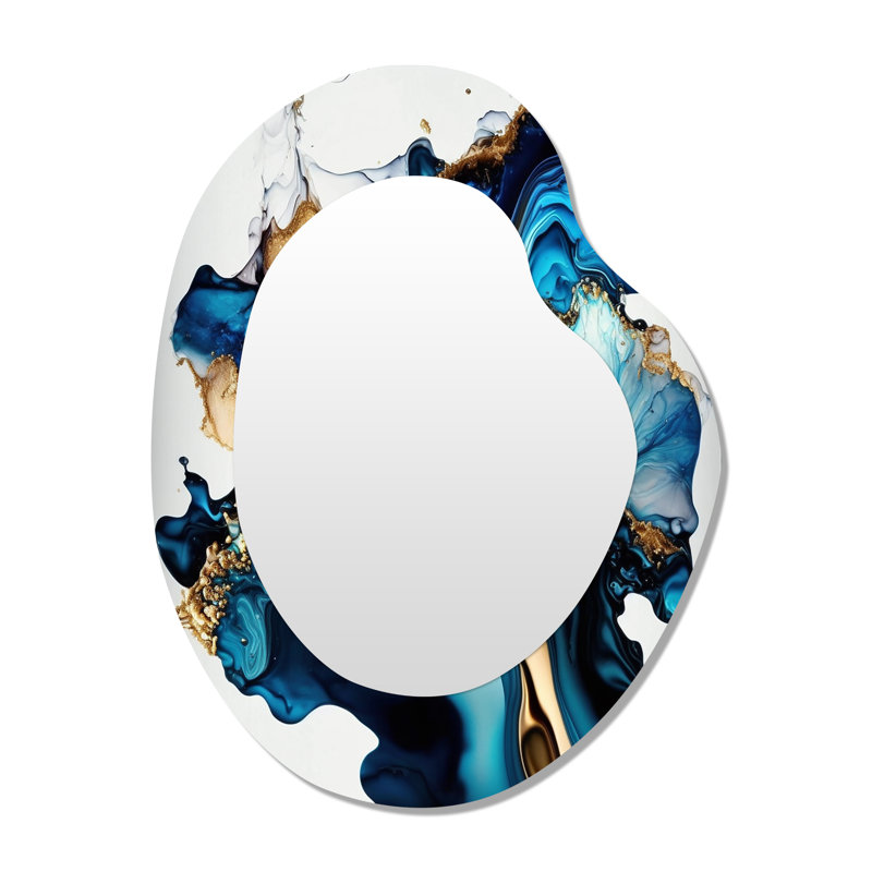 Abstrait marbre géode bleue II - décor de miroir mural unique de forme unique en marbre, grand miroir de forme libre bleu, impression d'art en métal