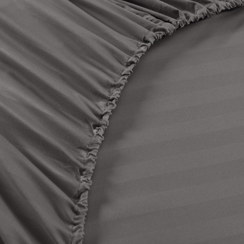 3/4 Pcs Luxury Striped Bed Sheets Set, Gray, Queen Sheet Set with 2 Pillowcases