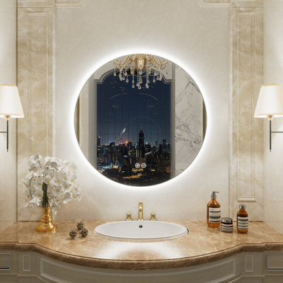 Miroir de salle de bain rond en verre trempé anti-buée certifié Aevar