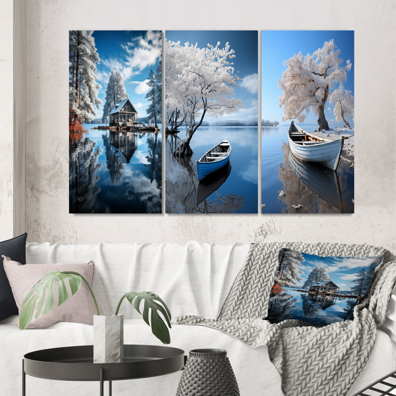 «Lake Tranquil Retreat», 3 pièces sur toile, Toile tendue, H 40 po x l 60 po