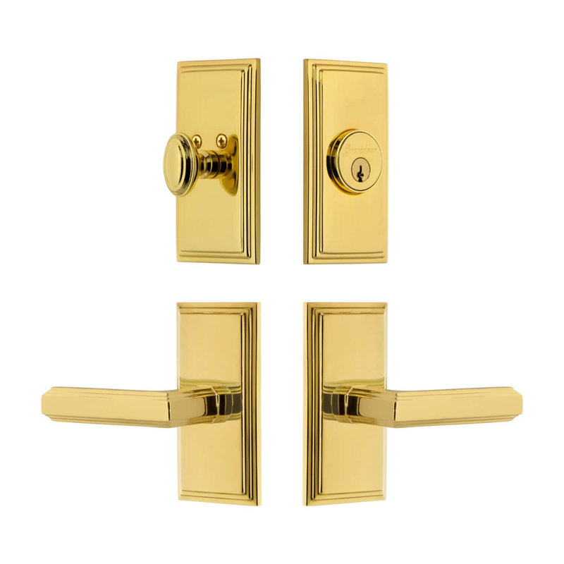 Carre Short Plate Complete Entry Set with Single Cylinder Deadbolot and Carre Lever, 2.375", Left Handed, Bright Chrome