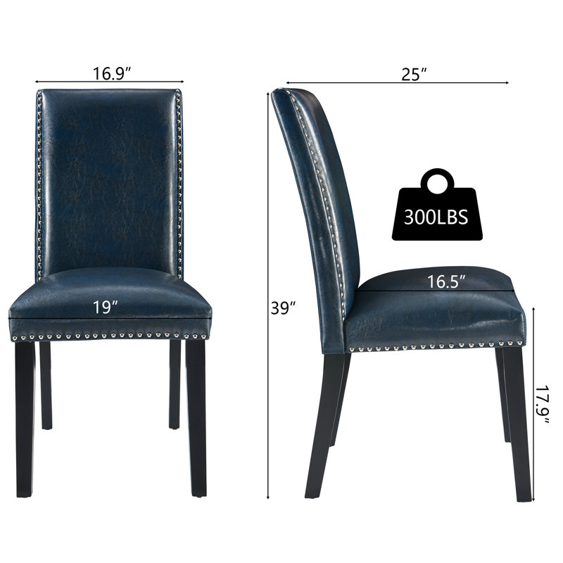LUMERA Collection Parsons Dining Chairs Set of 4, Upholstered Faux Leather Side Chairs with Nailhead Trim and Solid Wood Legs, Blue