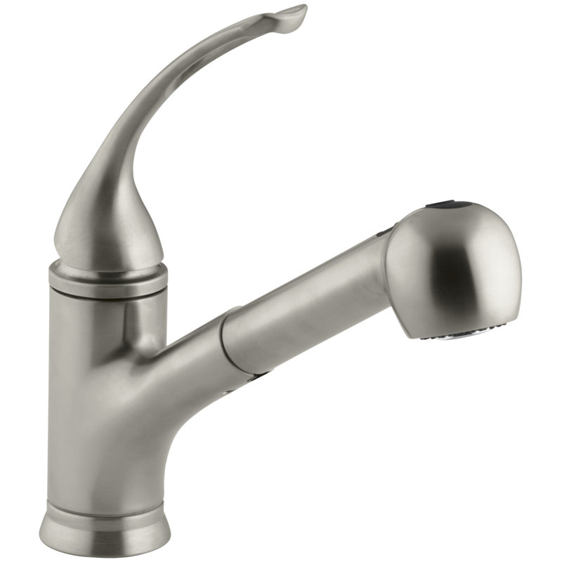 Coralais Pullout Single Handle Kitchen Faucet with MasterClean, Vibrant Brushed Nickel