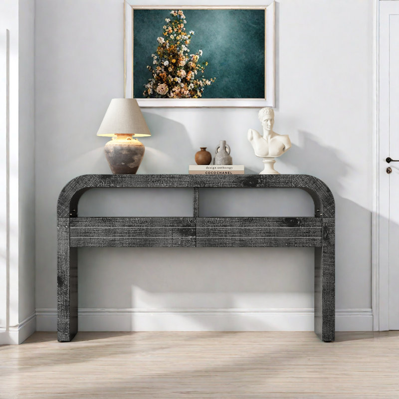 Console pour table d'entrée, canapé rétro incurvé avec 2 grands tiroirs, console étroite pour l'entrée du salon, Noir antique