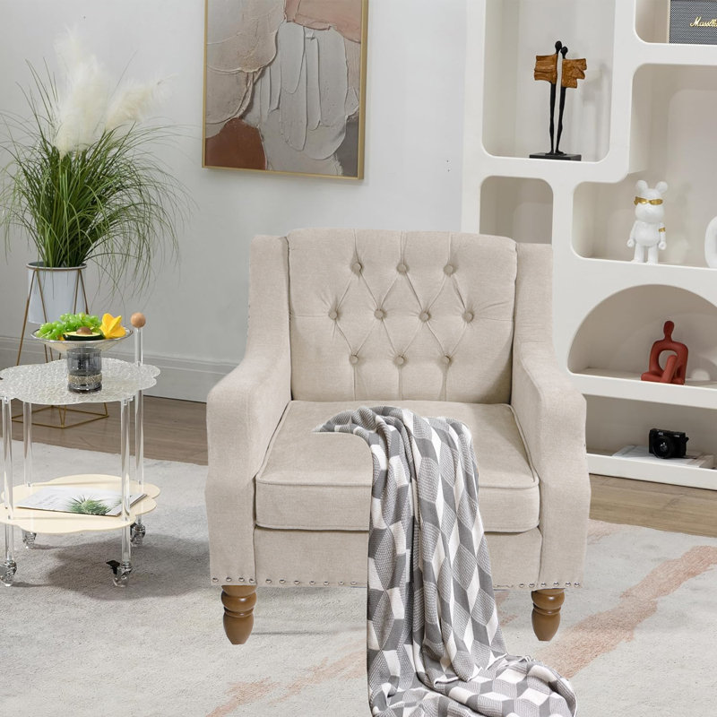 Fauteuil Brodan, Mélange de polyester beige / lin