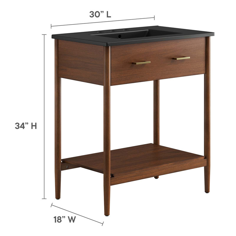 Zaire 30'' Walnut Black Single Bathroom Vanity with Ceramic Top