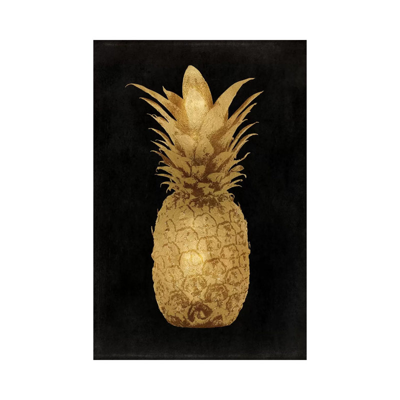 Gold Pineapple On Black I by Kate Bennett - Wrapped Canvas Painting, 30.48 cm H x 45.72 cm W