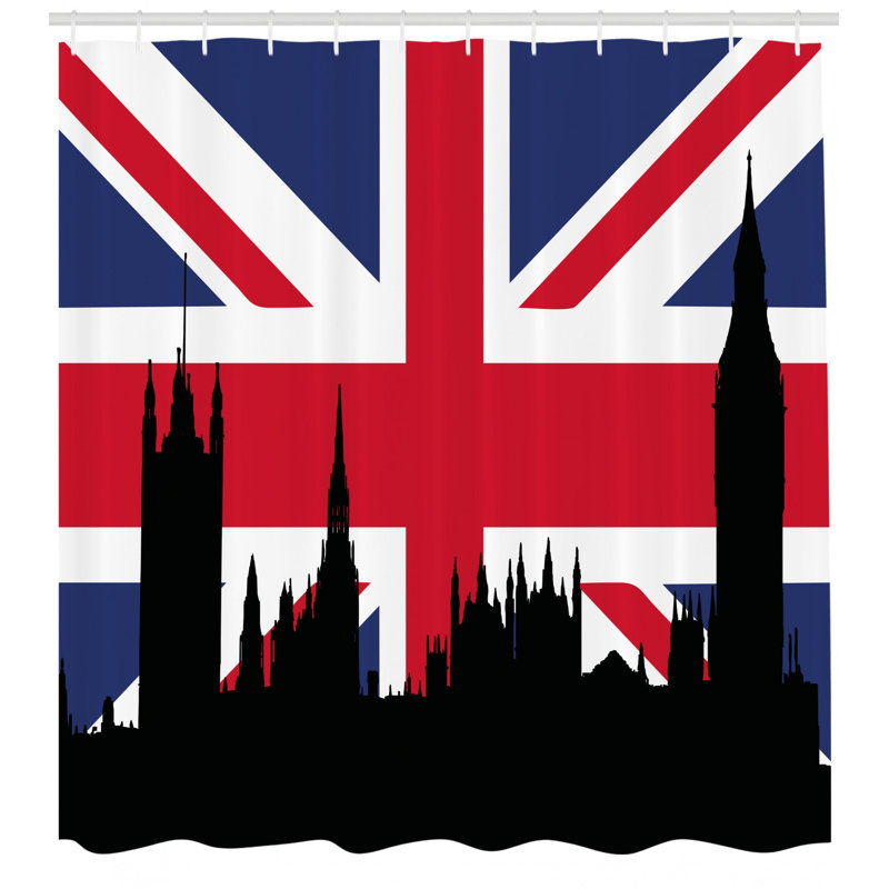 Ensemble de rideau de douche union jack + crochets, H 69 po x l 105 po