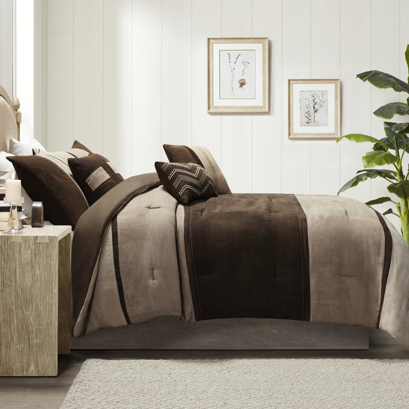 Literie en faux suède, édredon brun, 7 pièces, taies décoratives, taies décoratives, jupe de lit, édredon brun lavable à la machine pour très grand lit, suède, surpiqûres, doux décoratif