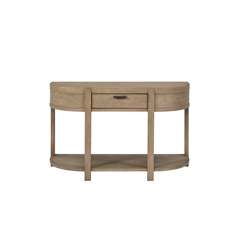 Single Drawer Curved Console In Toffee Finish, Featuring A Softly Rounded Front And Subtly Tapered Sides, Soft - Closing For Small Essentials, Open Shelf Display, 21 Deep Table Entry Areas Elegant