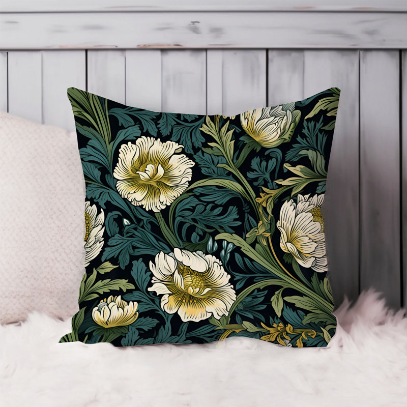 Animals William Morris Birds Damask Pattern I Cottage, 18" H x 18" W, Botanical William Morris Flowers Leaves XVII