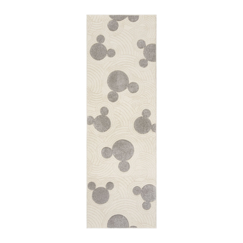 Disney Bravo Mickey Mouse Pop Art Modern Geometric Gray/ Ivory Area Rug, Runner 2'7" x 8'