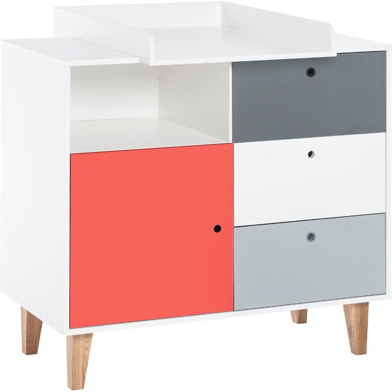Aleana 3 Drawer Combi Chest, Red/White/Grey