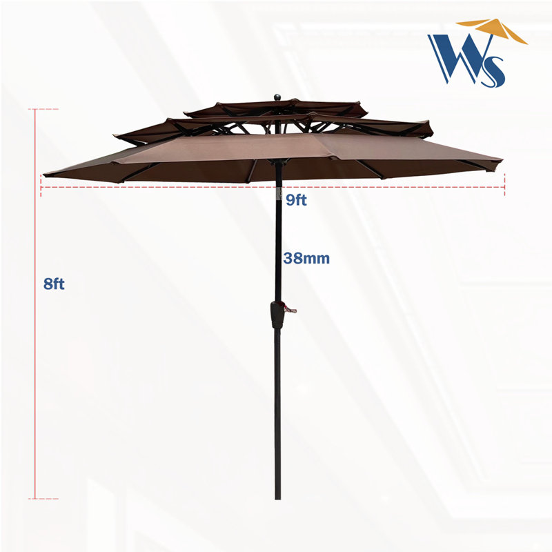 Parasol de patio extérieur 9 pieds 3 étages, Chocolat