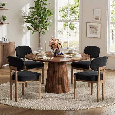 Ensemble de table de salle à manger de 47 pouces pour 4 à 6 personnes, table de salle à manger en MDF et chaises en tissu de chenille en bois massif