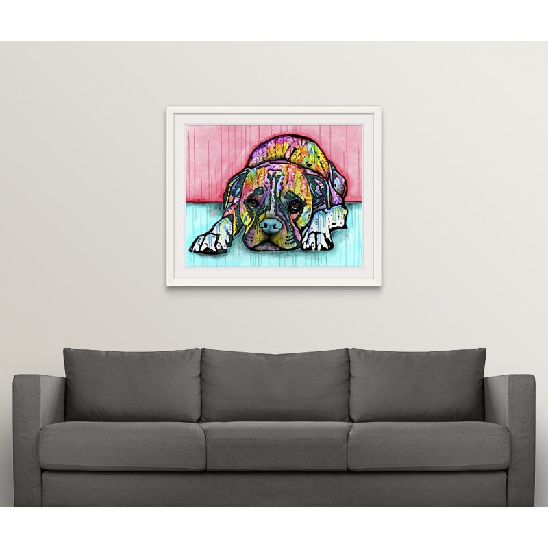 " Lying Boxer " by Dean Russo, White Framed, 24" H x 28" W x 1" D