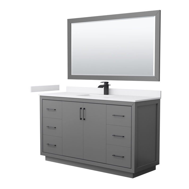 60'' Single Bathroom Vanity with Cultured Marble Top, White, Dark Gray, Matte Black