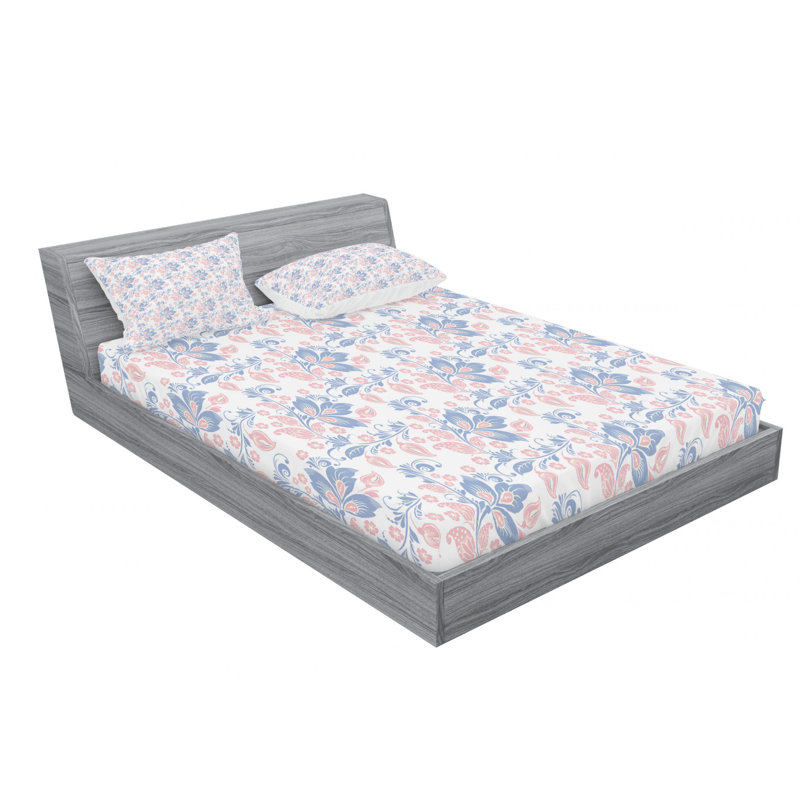 Microfiber Floral Sheet Set, Queen Sheet Set + Fitted Sheet + 2 Pillowcases, Blue/Gray Floral