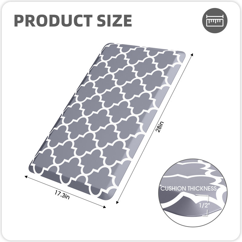 Anti-fatigue Non-slip Kitchen Mat, Gray, Rectangle  17" W x 28" L