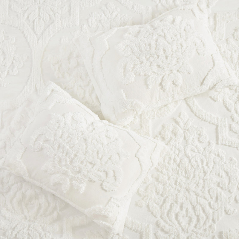 Édredon 3 pièces pour lit très grand / très grand - chenille de coton, très grand très tendance, 2 taies décoratives assorties, look magnifique