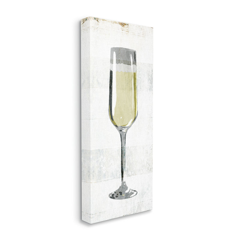 «Champagne Flute Rustic Kitchen Distress Stripes» par Milli Villa - impression d'art graphique, Toile tendue