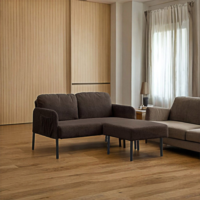 Upholstered Sofa With Ottoman, Brown Polyester, 29.15" H x 53.33" W x 48.05" D