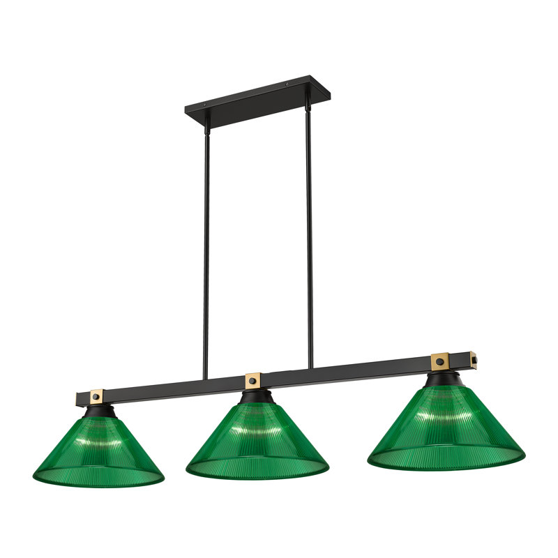 Billard 3 lumières Arles en noir mat + laiton frotté, H 9,5 po x l 14 po x P 52,75 po, Vert