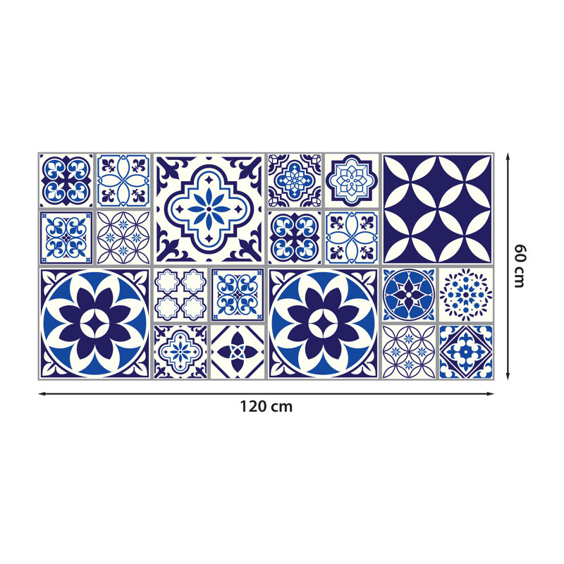 Waller Spanish and Moroccan Blue Tiles Melange Floor Sticker - 120cm x 60 cm