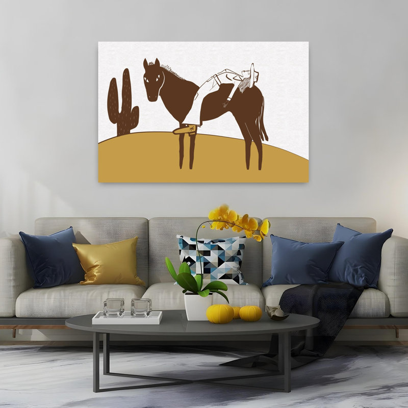Day of rest COW GIRL Contemporary Cow Horse Wall Art Print 1 Piece Wrapped Canvas Wall Art, 152.4cm H x 101.6cm W