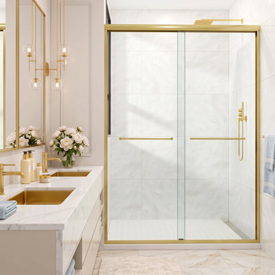 Porte de douche coulissante double semi-sans cadre 44'-49' L x 72' H en pellicule incassable avec verre trempé de 3/8" (10 mm) et poignées pour porte-serviettes