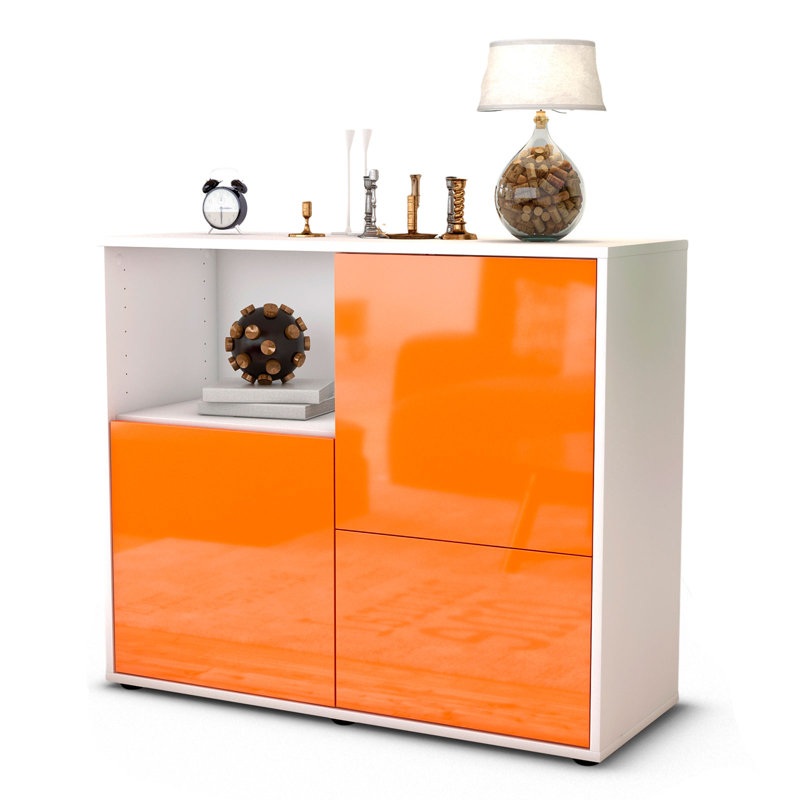 Powhattan 92cm Sideboard, White/High-gloss orange