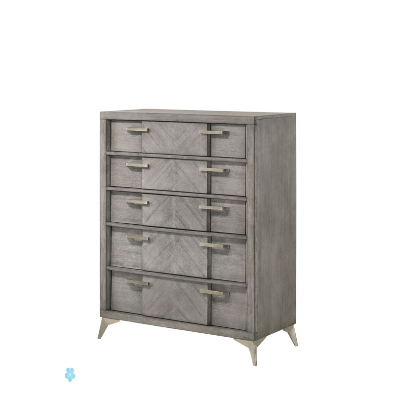 Commode 5 tiroirs en placage assorti gris