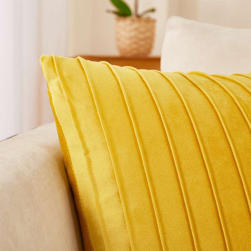 Striped Velvet Throw Pillow, 18" x 18", Yellow